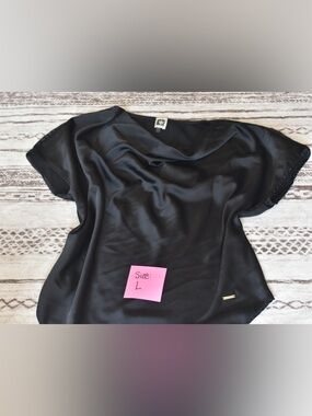 Anne Klein Black Satin Cowl-Neck Blouse